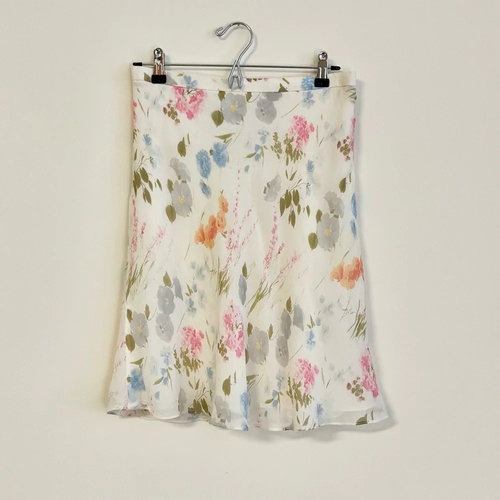 Akris 100% Silk Floral Midi Skirt
